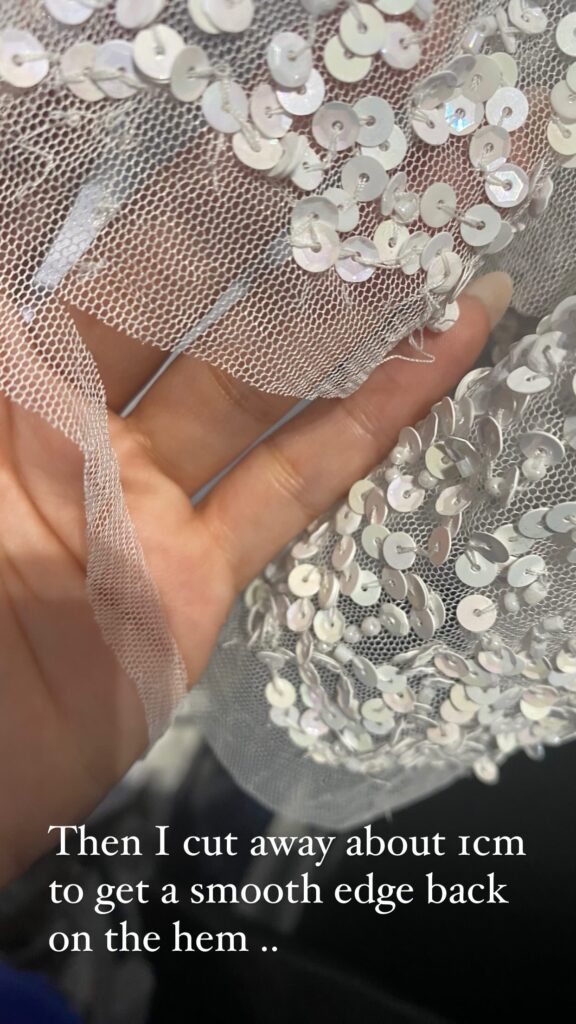 Ronald Joyce bridal dress alterations sequins unpicked then resewn and fasten off done