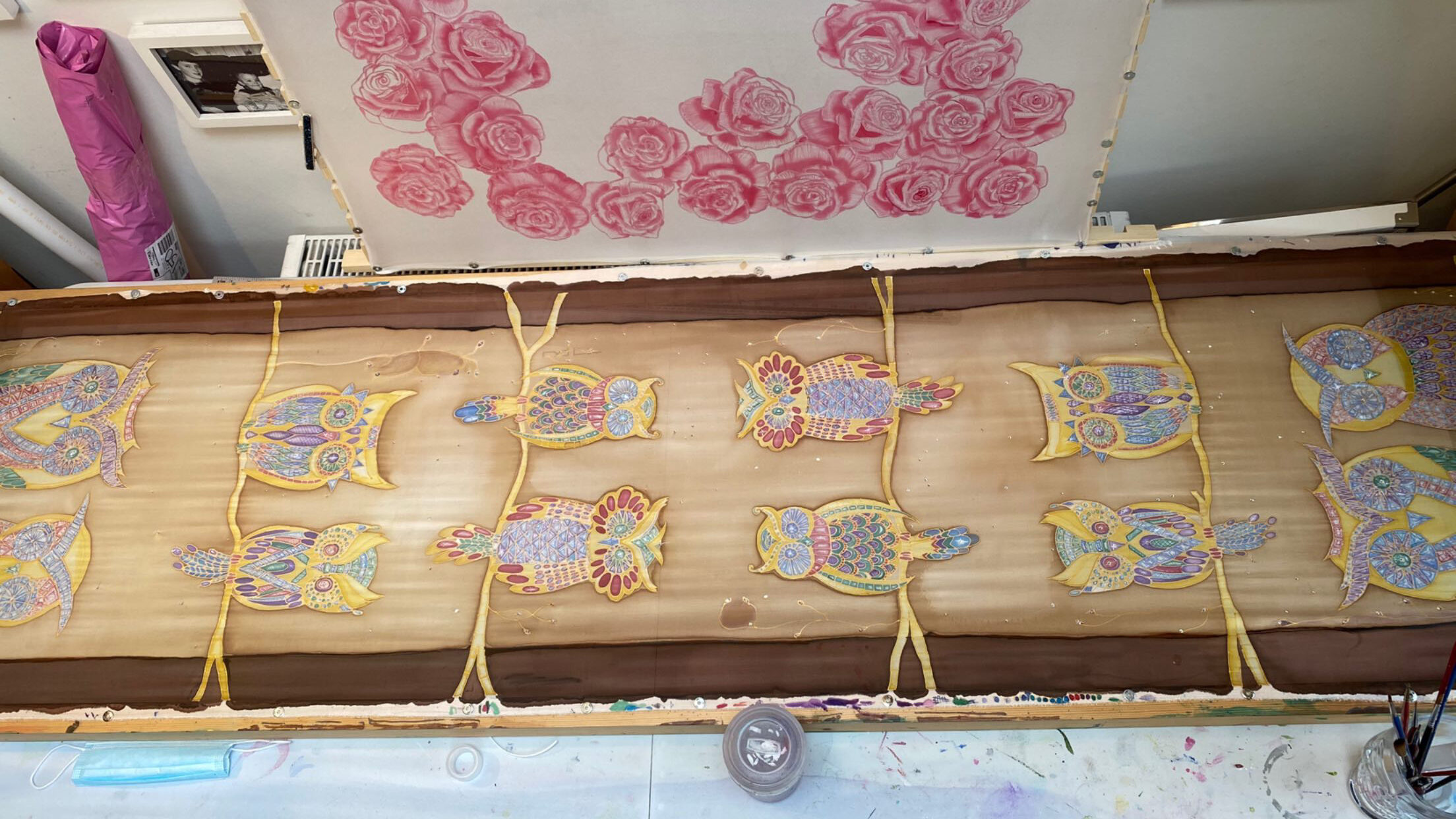 full hand painted silk scarf owl pattern luxury silk accessory UK