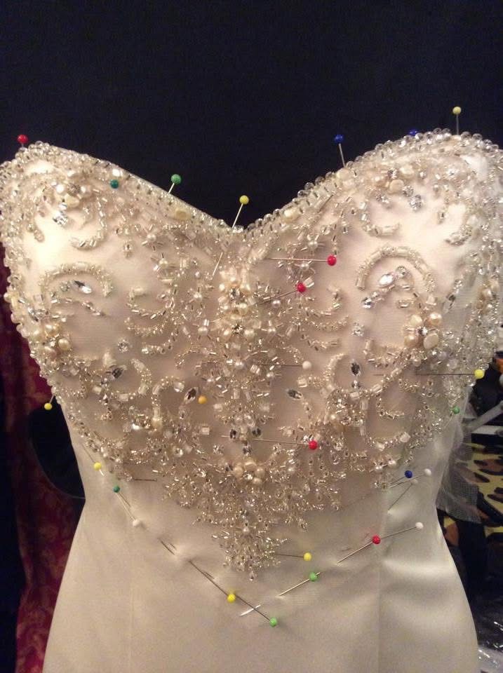 couture bridal bodice crystal embellishment close up