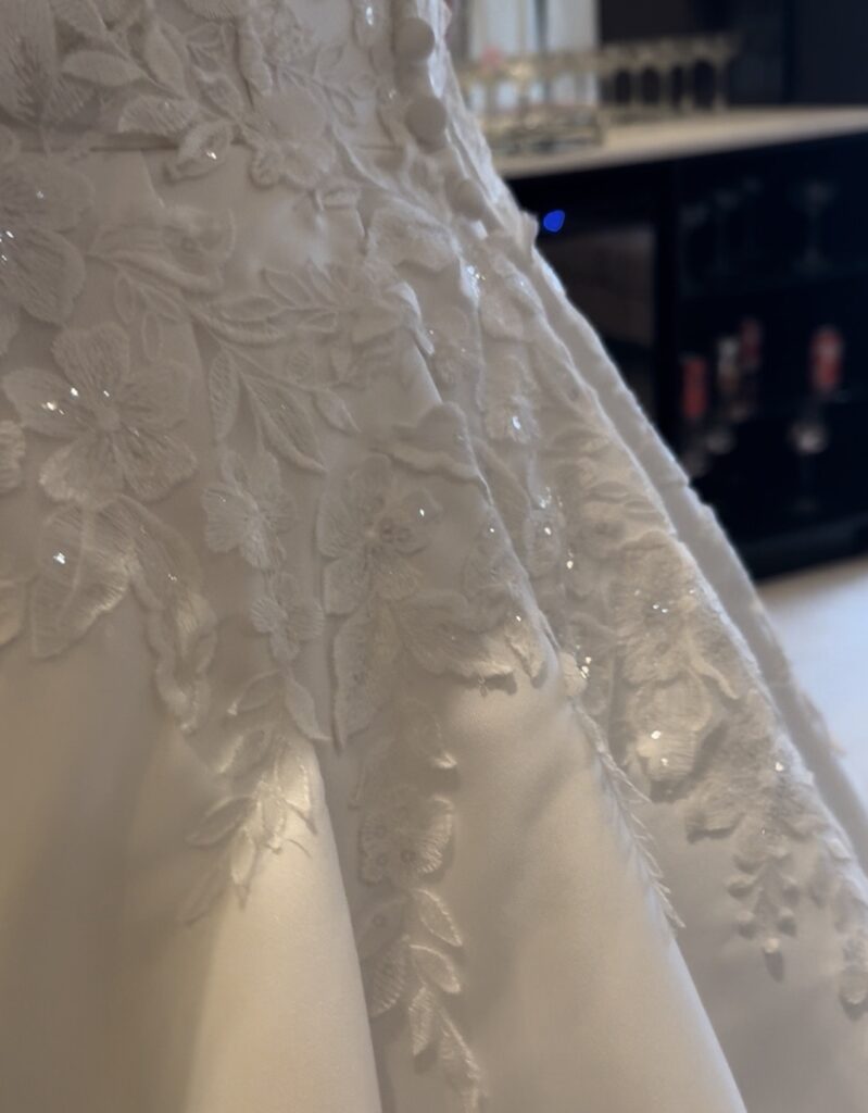 Cheam wedding dress alterations structural and addition of lace applique 