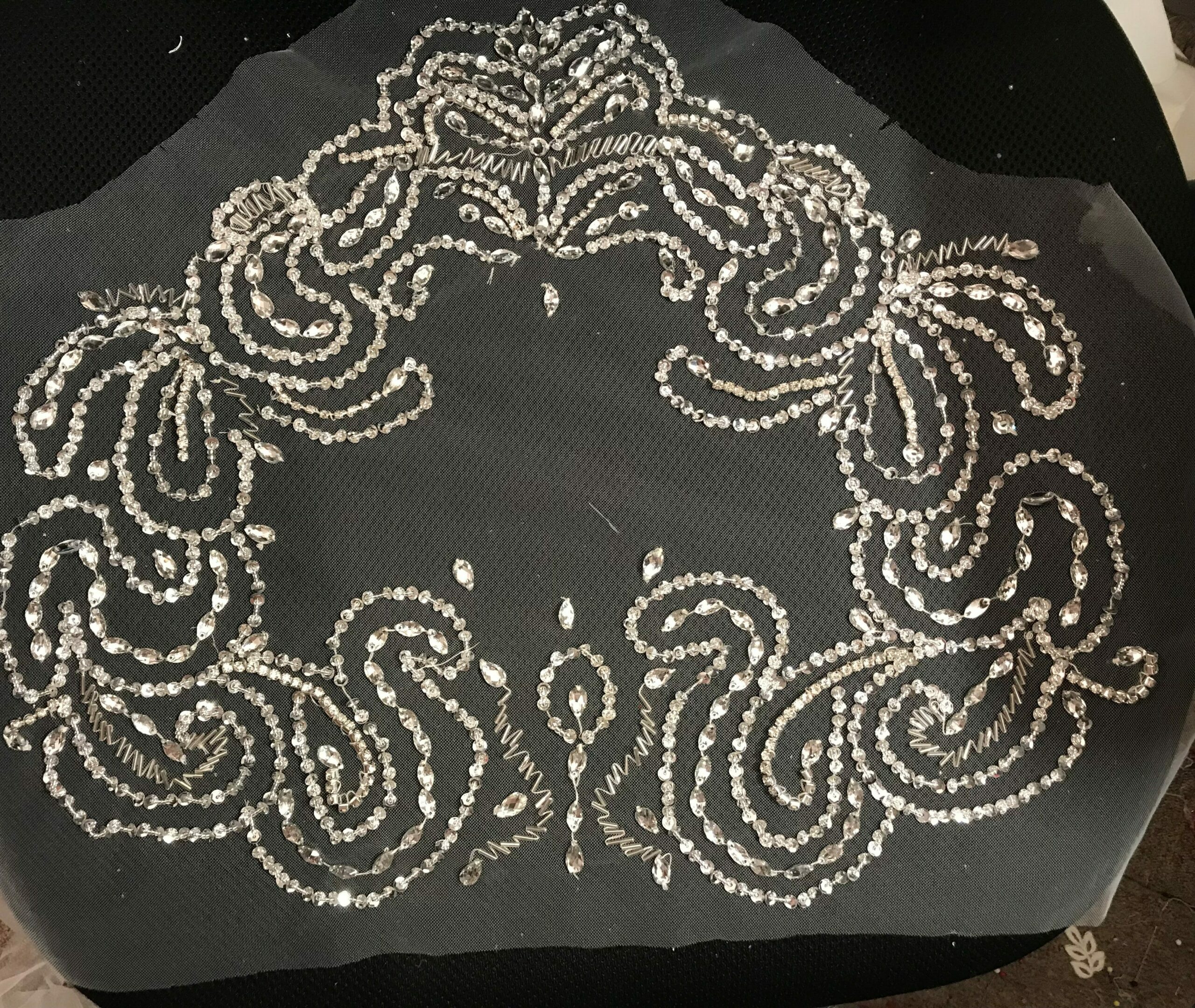 hand embroidered crystal embellishment couture dressmaker Surrey