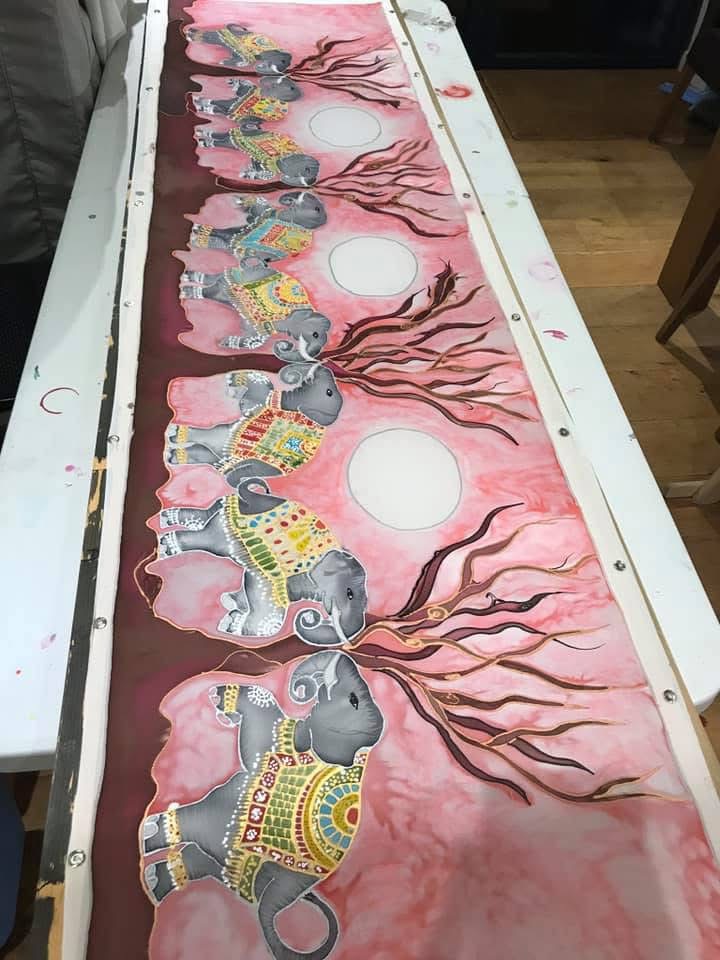 painting silk scarf detail design artist studio process