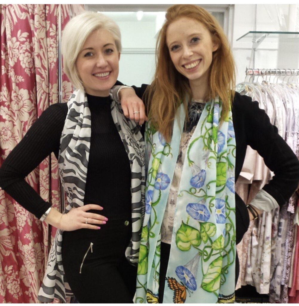 one of a kind silk scarf draped on mannequin knotted luxury silk scarf UK