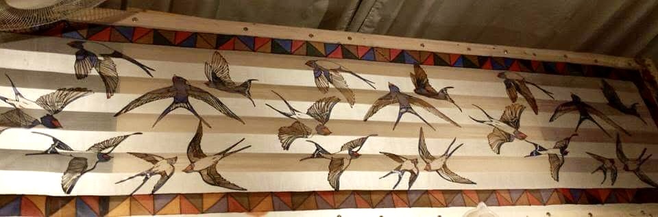 hand painted silk swallow scarf client in France bespoke design