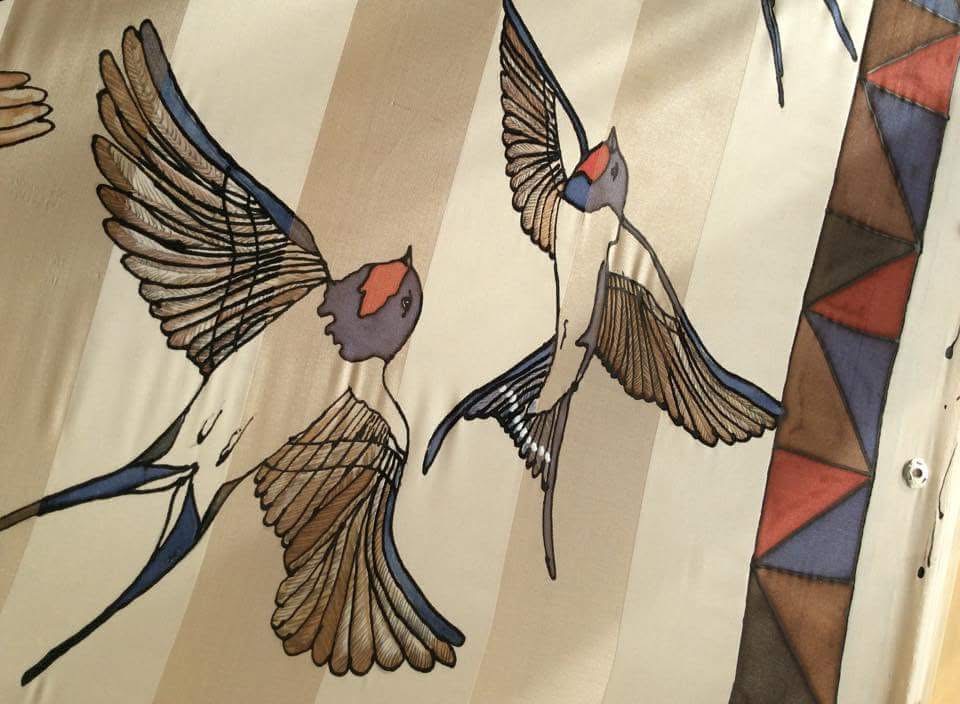 finished hand painted silk swallow scarf bespoke UK