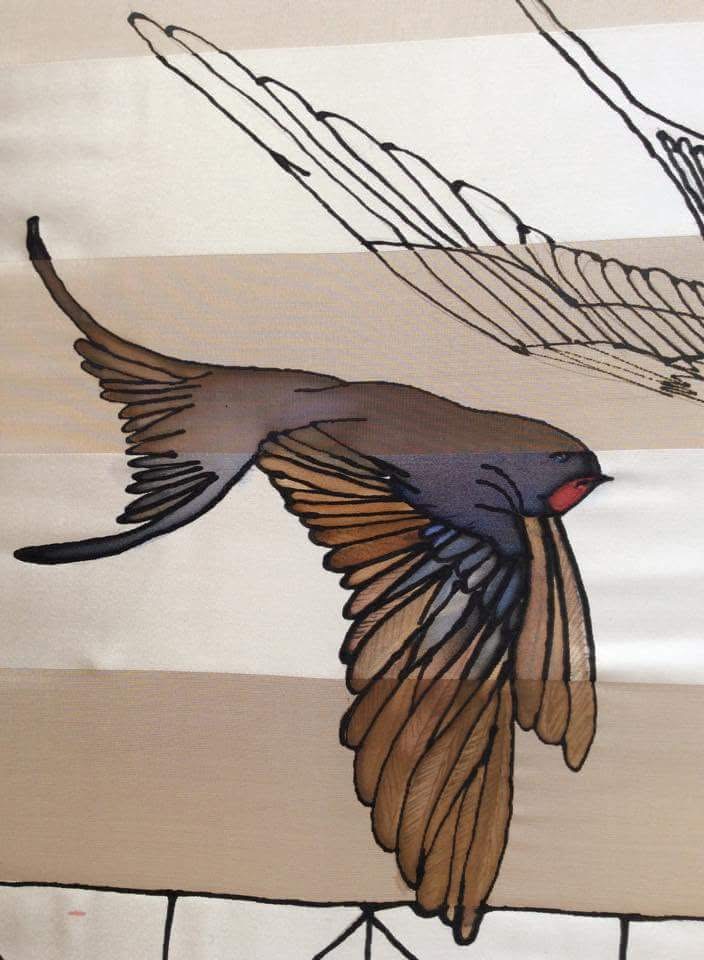 finished hand painted silk swallow scarf bespoke UK mini silk