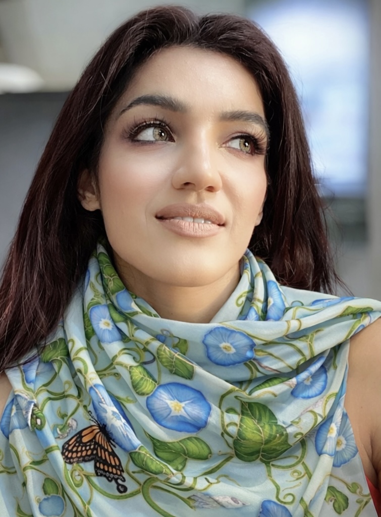 morning glory silk scarf hand painted botanical design with butterflies