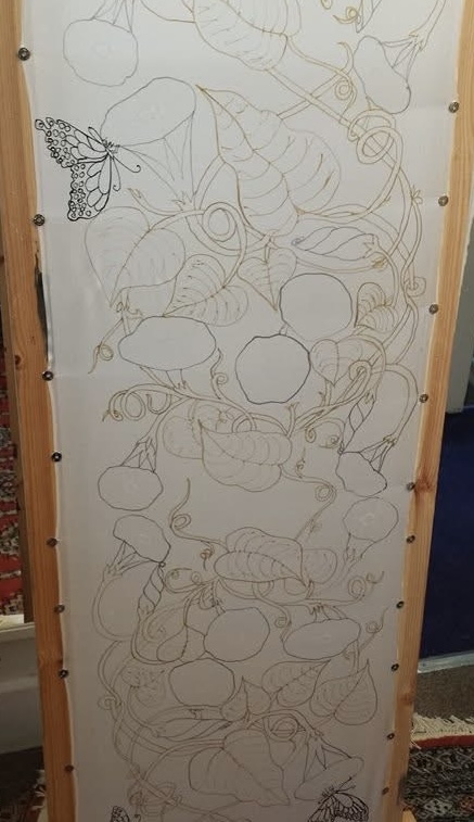 silk painting class process on stretched silk in Sutton London