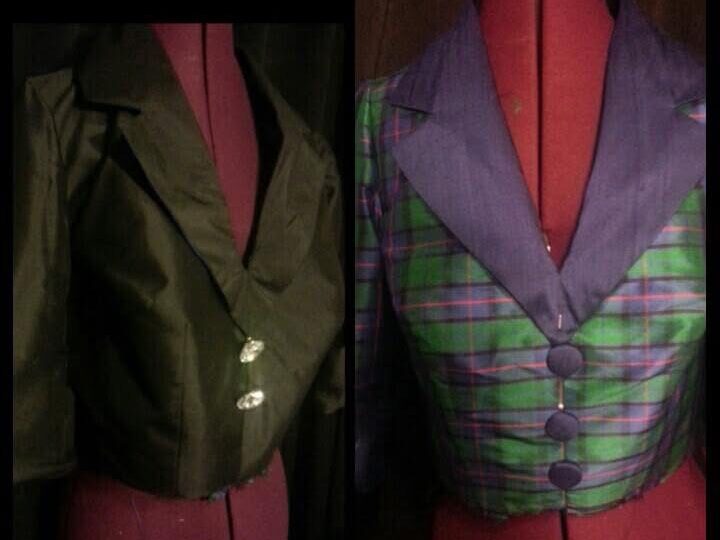 Reversible shawl collar construction tartan silk bespoke dress detail