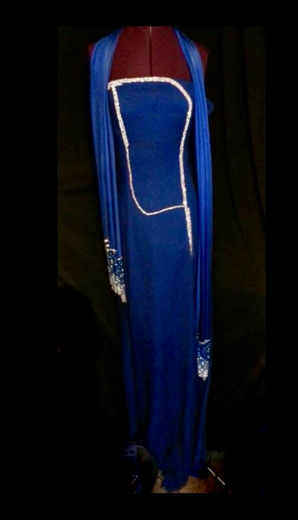 bespoke dressmaker Sutton Surrey royal blue silk evening dress
