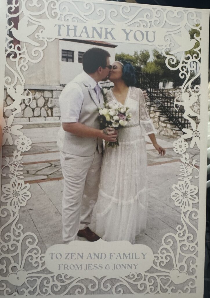 Bride thank you note for perfect wedding dress alterations