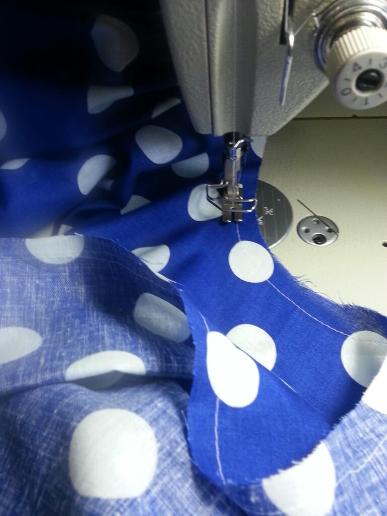 Couture sewing process polka dot fabric bespoke dressmaking