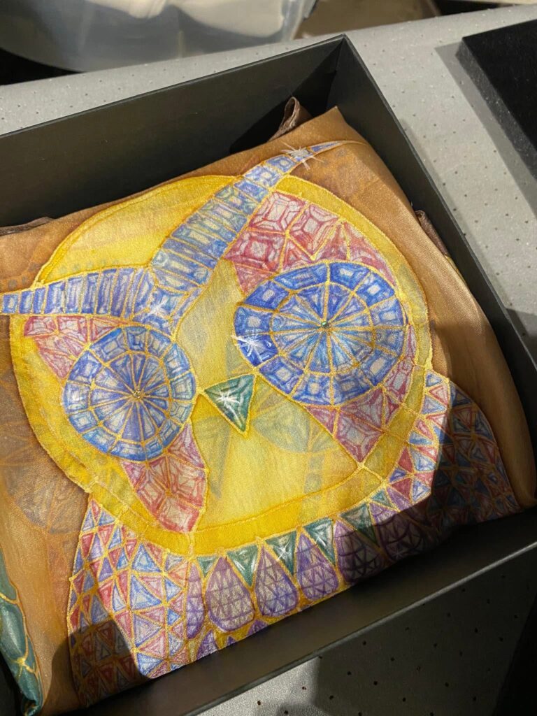 hand painted silk scarf luxury owl design Wimbledon London