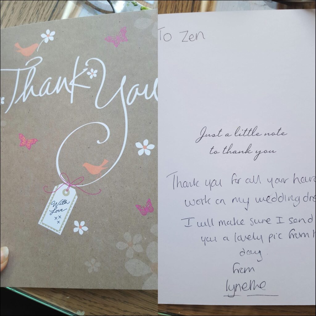 real bride wedding dress after alterations Surrey testimonial