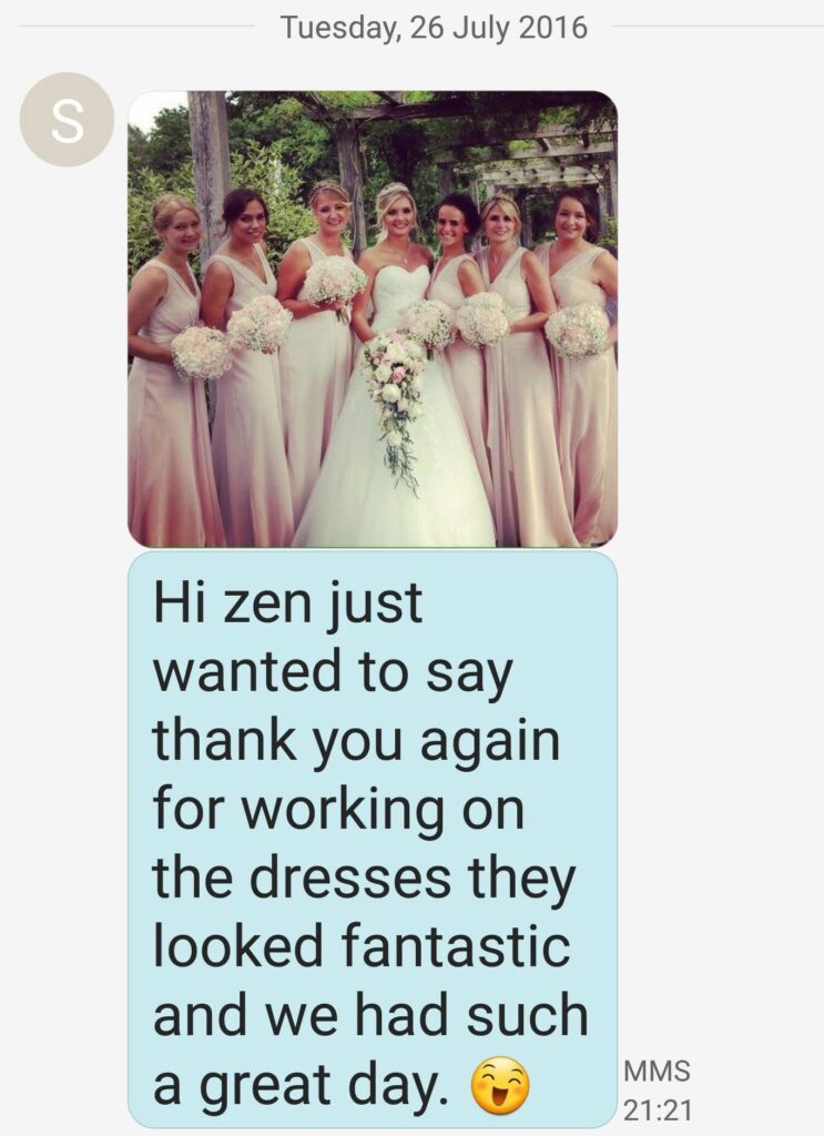 wedding dress alterations Crystal Palace testimonial