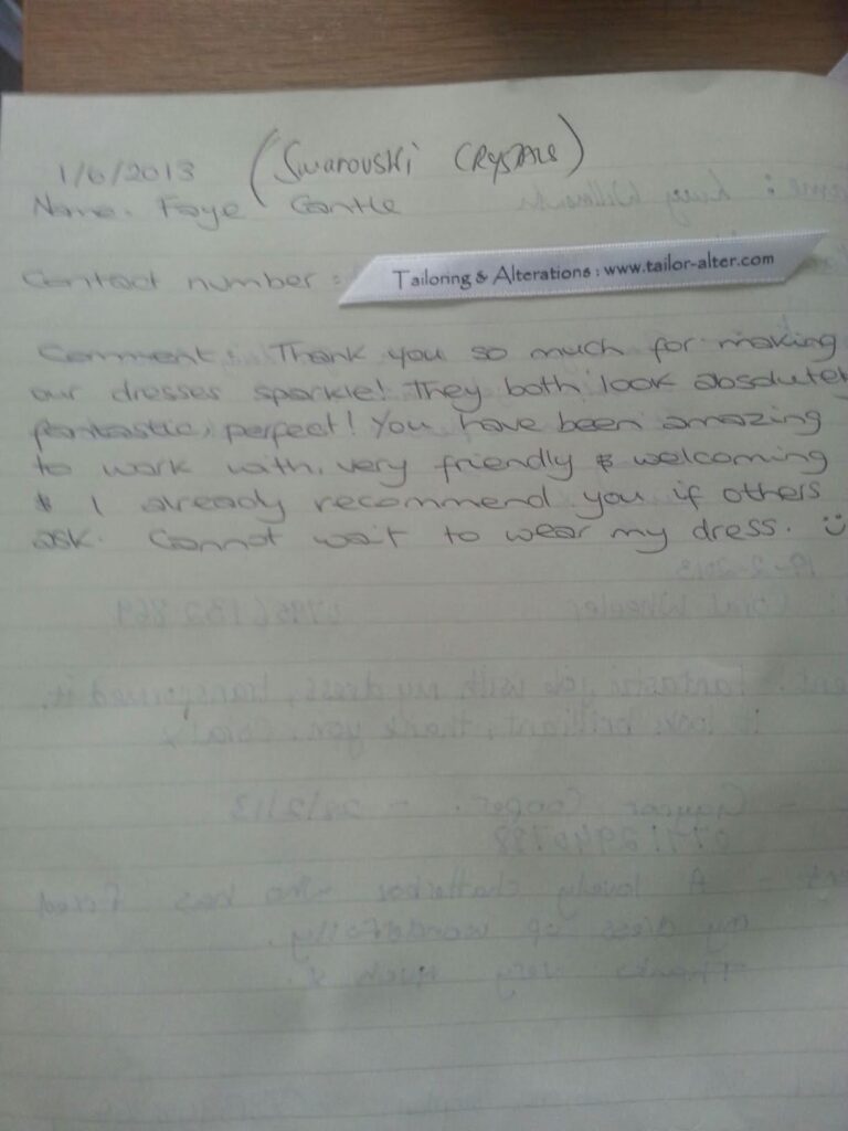 hand embroidery bridal dress alteration review Wallington