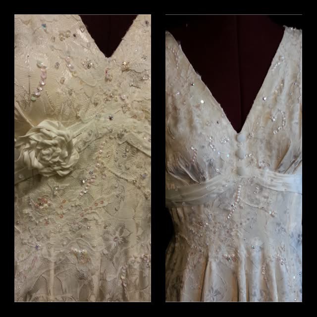 heirloom wedding dress reconstruction bow detail bridal alterations