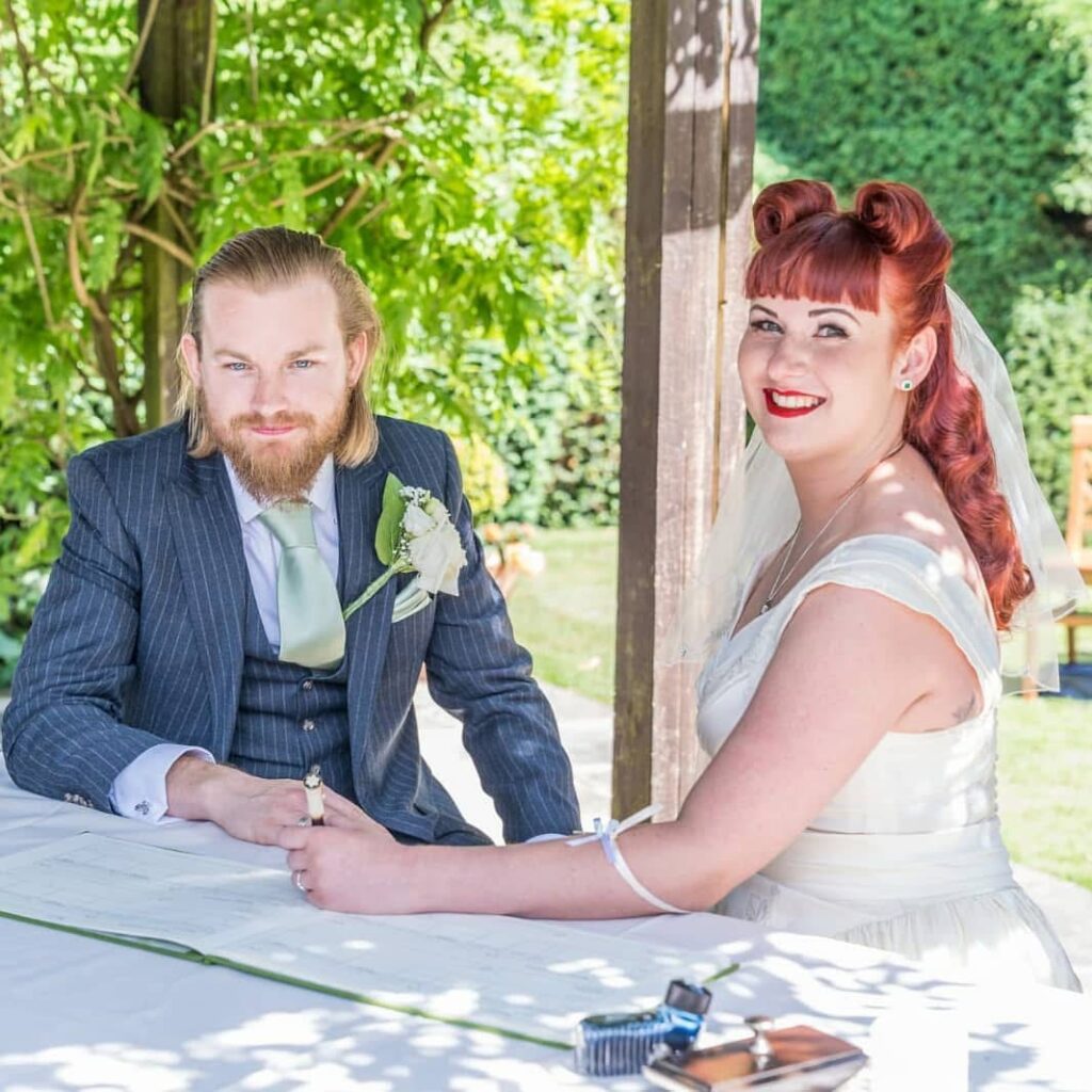 t-length wedding dress reconstructed from vintage 1950s gown