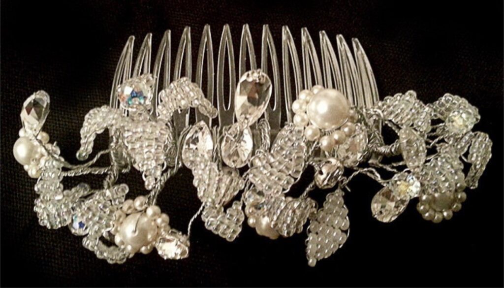 handcrafted bridal headpiece wire jewellery crystals Swarovski and pearls