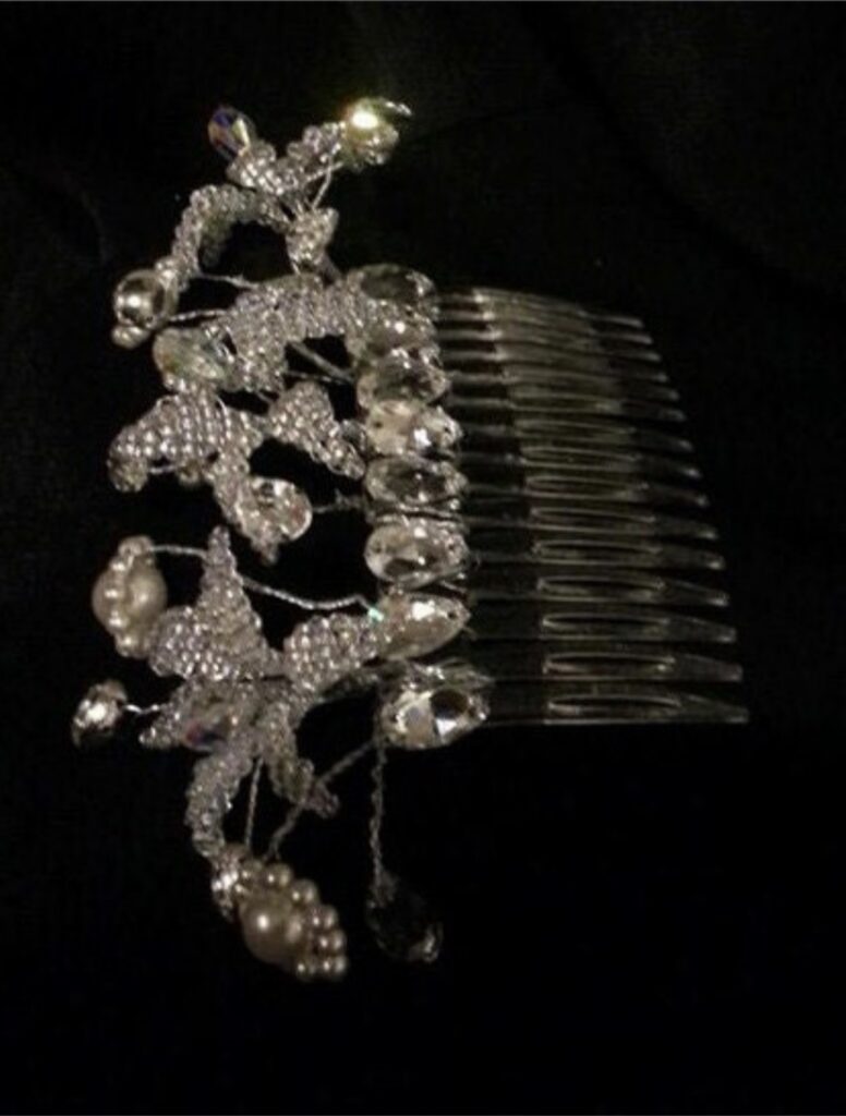 handcrafted bridal headpiece wire jewellery Swarovski rhinestones crystals and pearls
