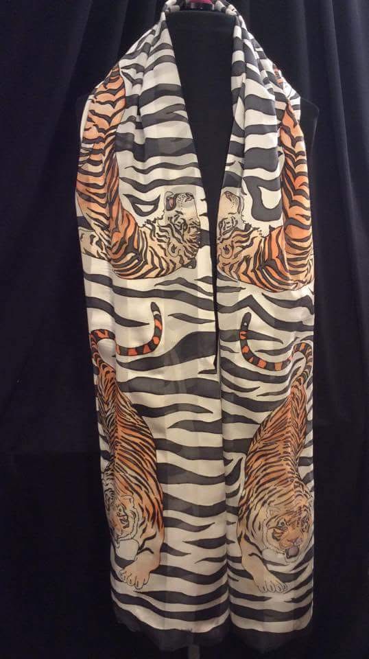 custom colour orange black hand painted silk