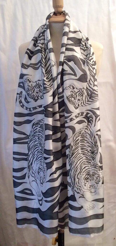 worn black white silk scarf styling