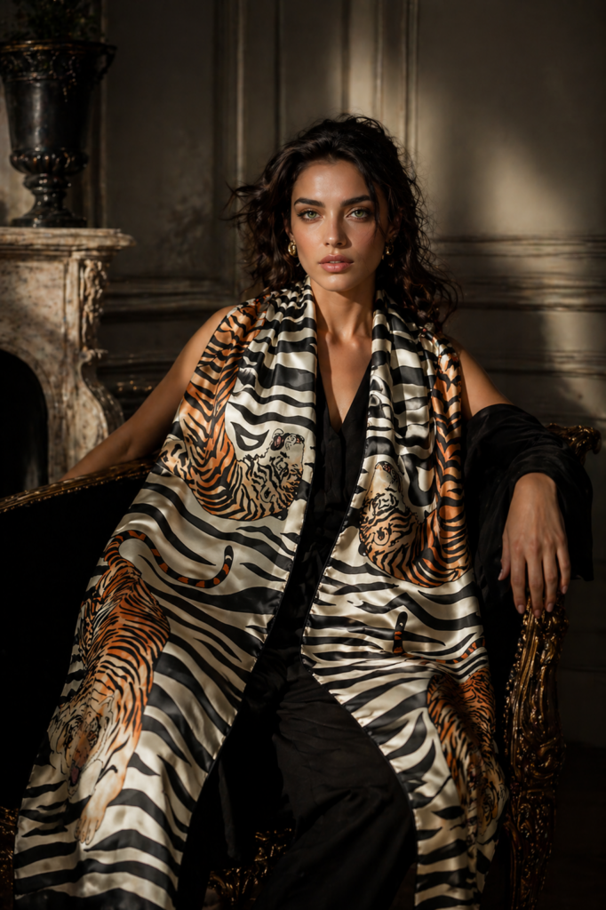 worn around neck silk scarf custom colour orange black