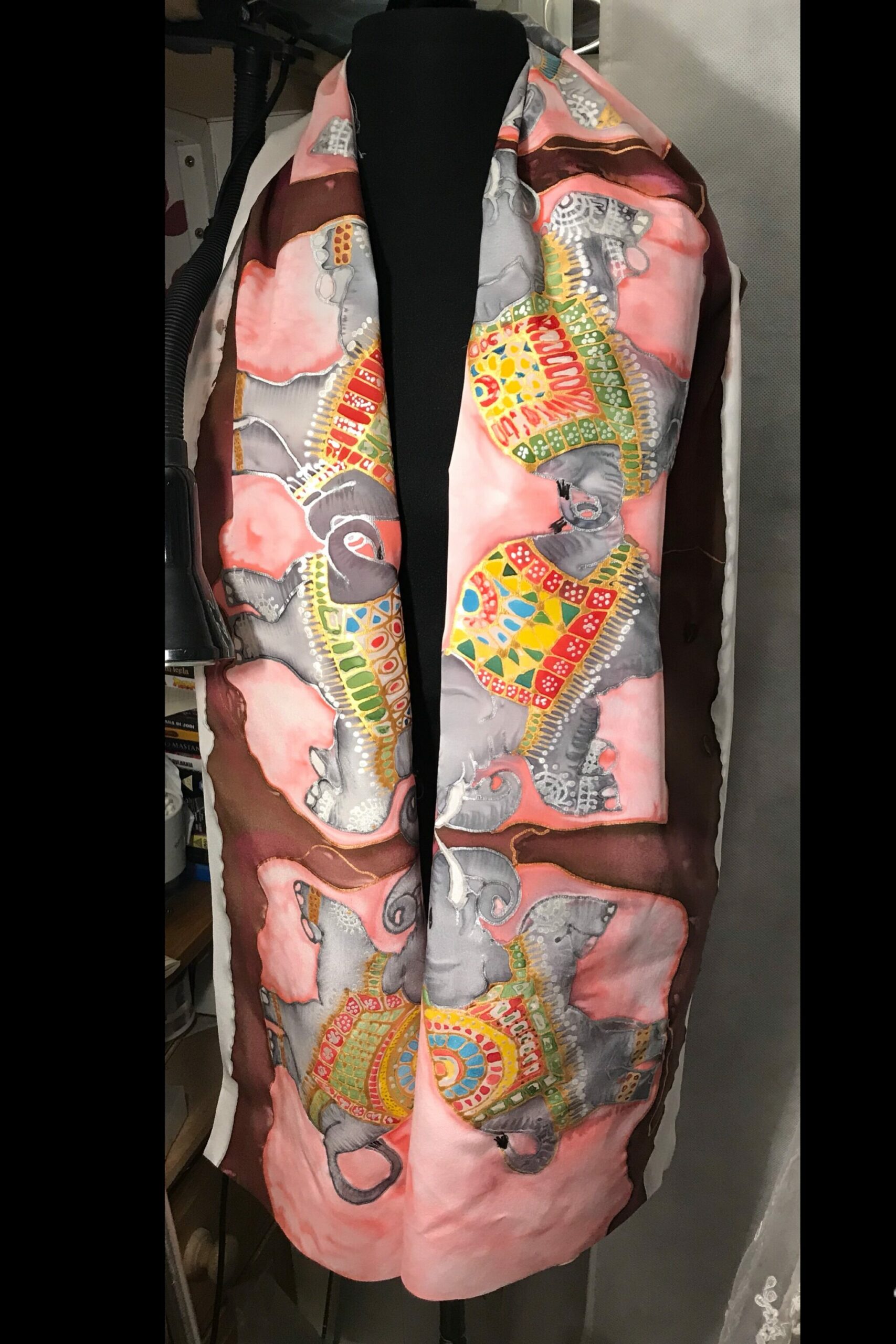 luxury silk scarf pink tones wearable art design