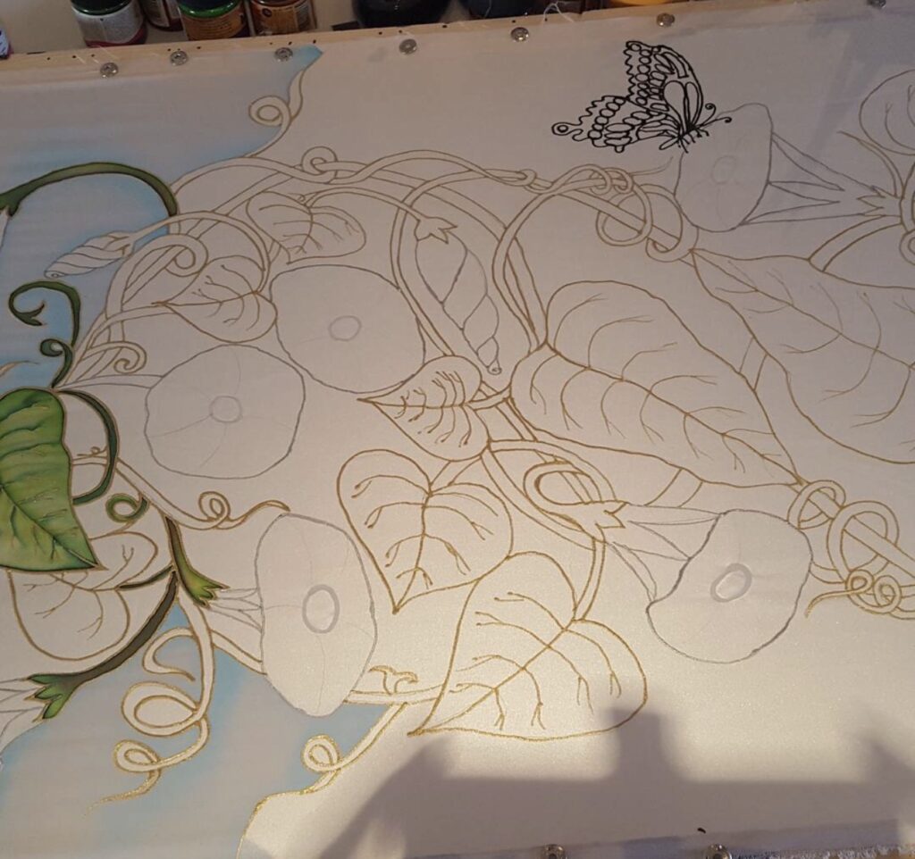 silk scarf bespoke hand painted silk work in progress