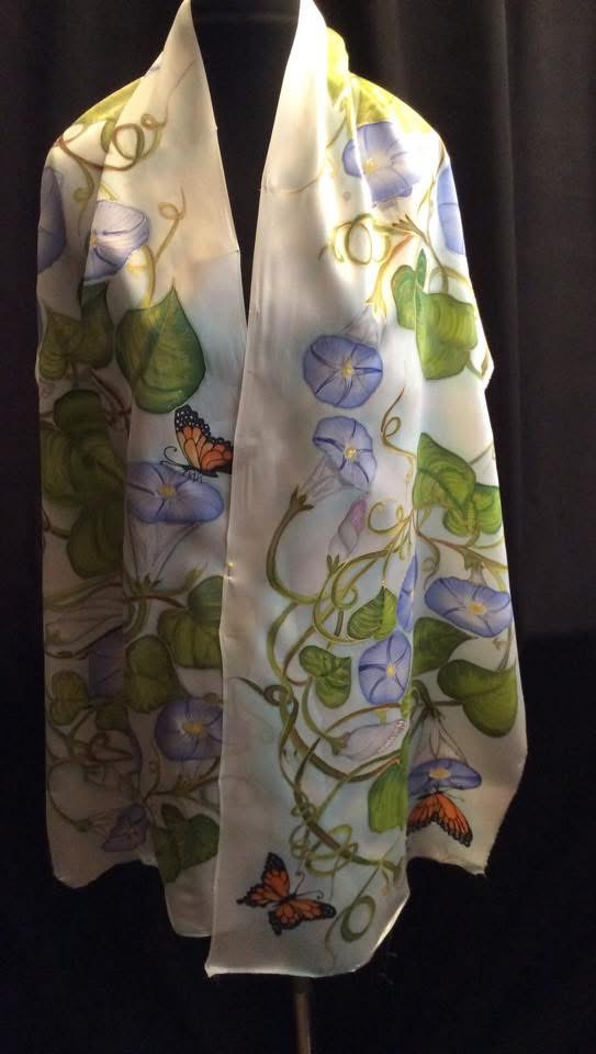 morning glory silk scarf butterfly detail hand painted silk
