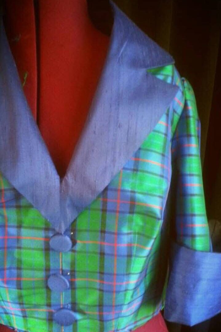 Blue Flower of Scotland tartan dress bespoke double circle skirt Sutton Surrey