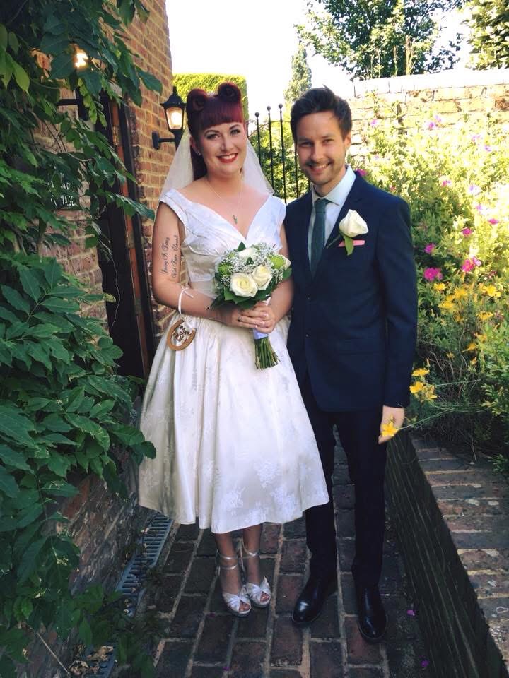1950s wedding dress after complete redesign and reconstruction from a vintage heirloom bridal gown to Modern T length Bridal dress.