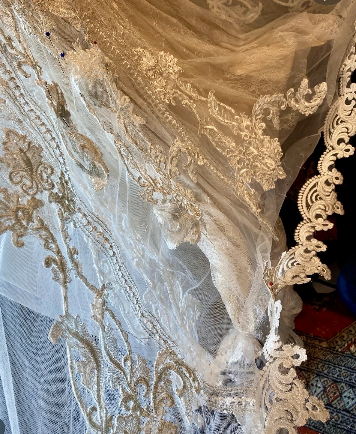 Beaded Lace Hem Reconstruction  Martina Liana Wedding Dress Alterations