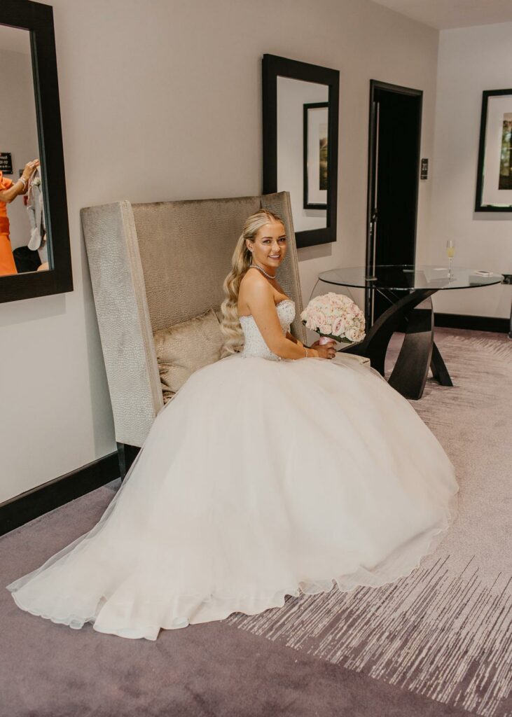 Worcester Park bride wedding dress back view full skirt silhouette