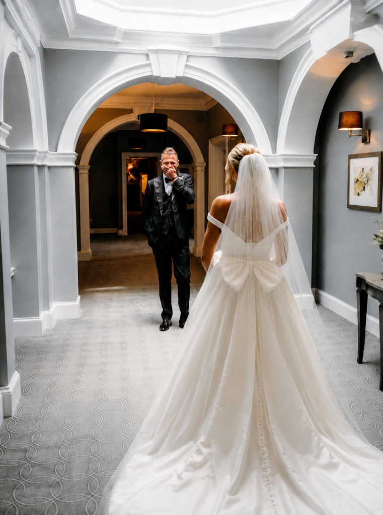 back view of dress with bespoke bow made at my sutton Studio in Greater London