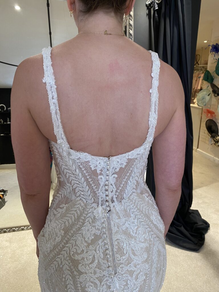 Bespoke beaded straps for a rush Martina Miana bride