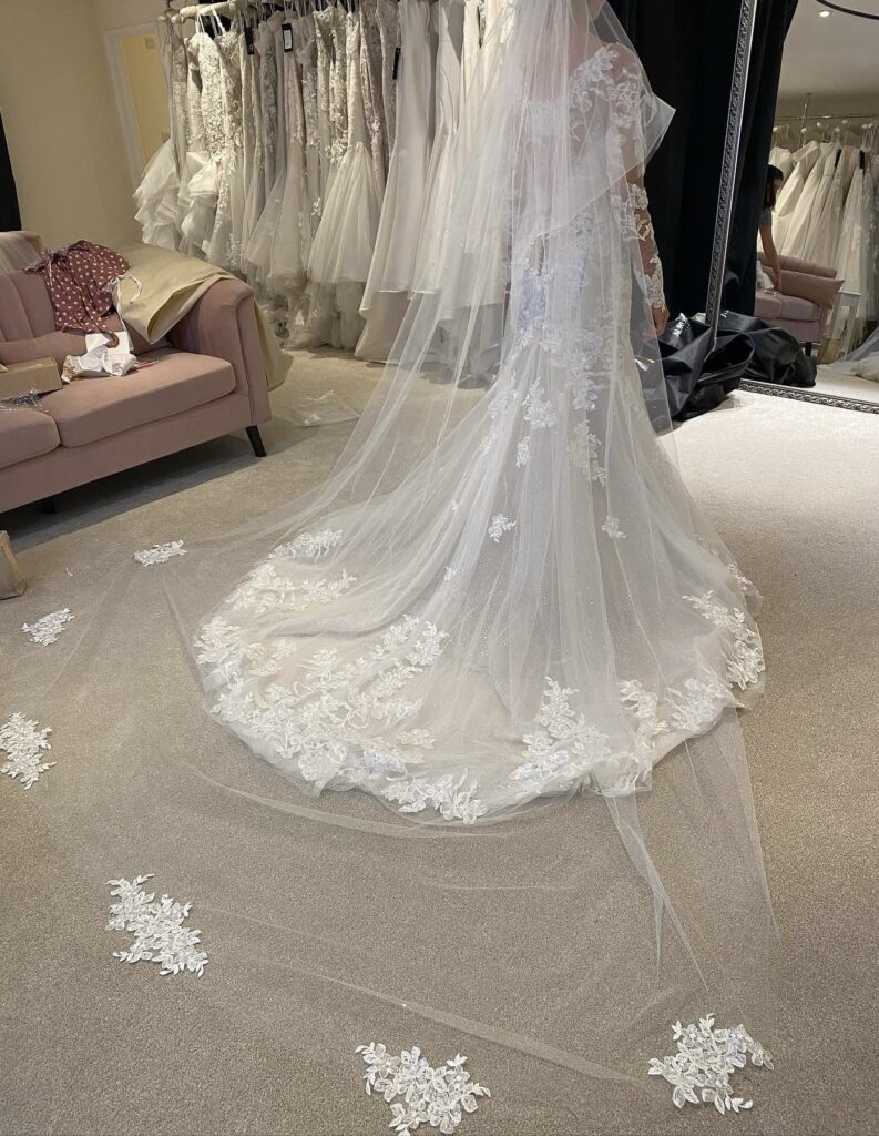 Couture lace cathedral veil for luxury wedding dress styling