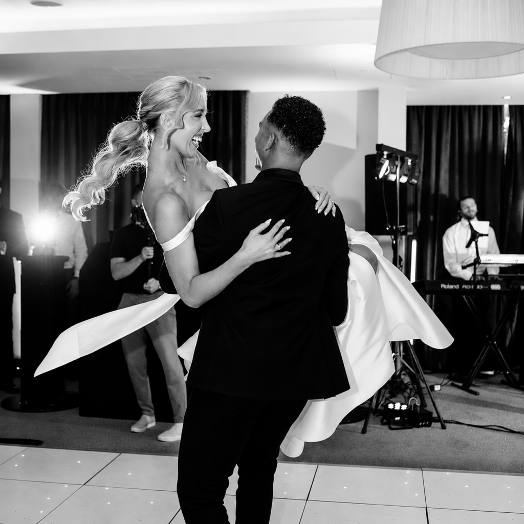 Bride photographed in altered Abella by Allure bridal gown following couture fitting adjustments 