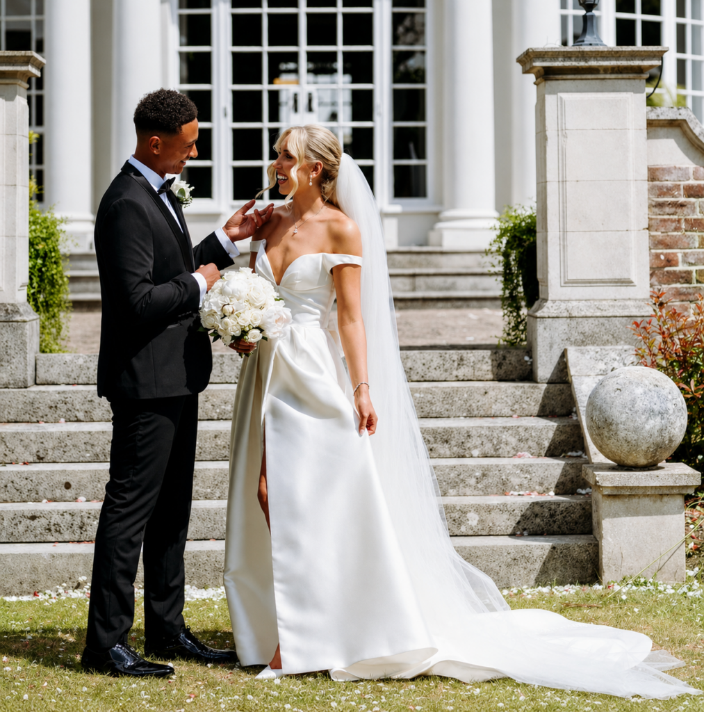 Abella by Allure satin wedding dress refined through specialist bridal alterations
