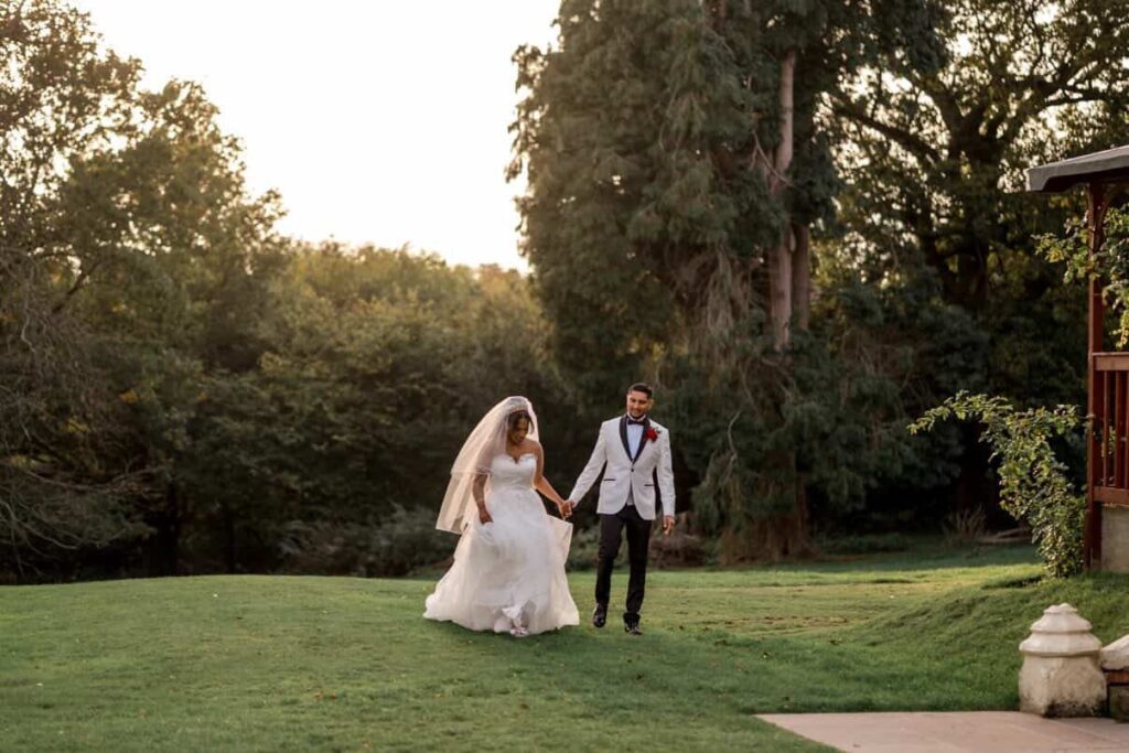 Purley Bride wearing WED2B wedding dress with couture modesty panel and reconstructed neckline