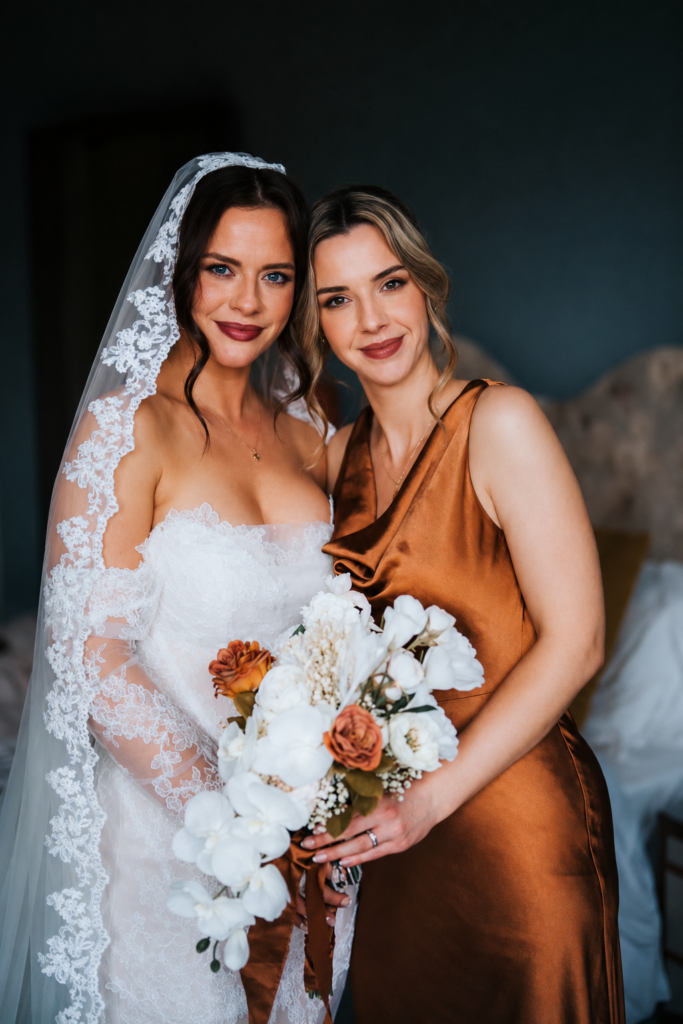 Bride with sister whose wedddress eas also altered at my Sutton Studio earlier in the year
