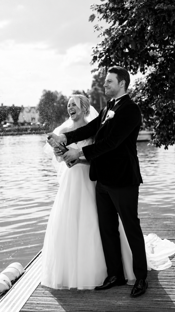 Luxury wedding dress alterations London black and white bridal portrait