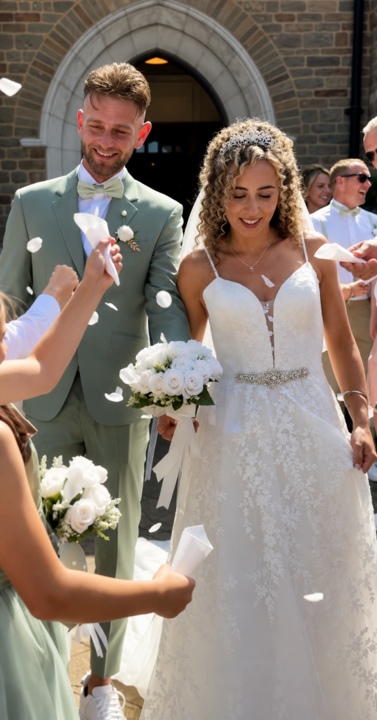 Couture split added to lace WED2B wedding dress during bridal alterations
