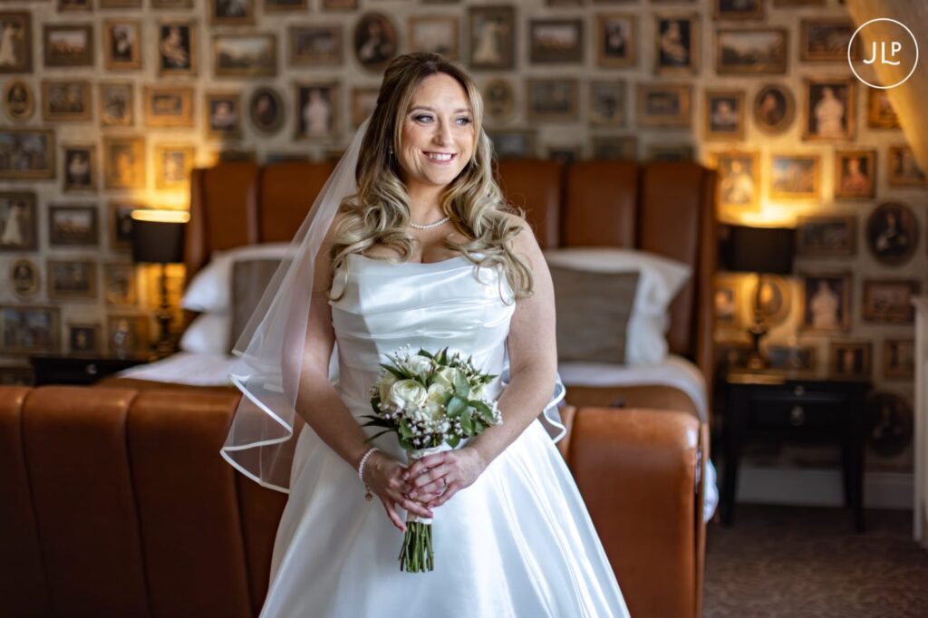 Happy bride after having dress fit like a glove