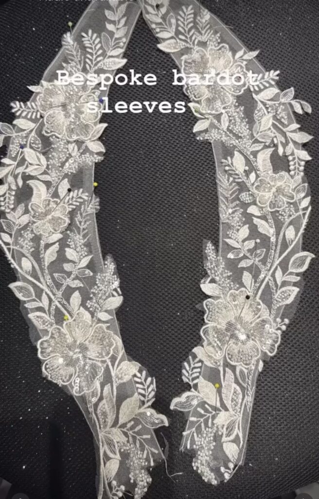 bardot sleeves made to measure for a bride to be in Greater London
