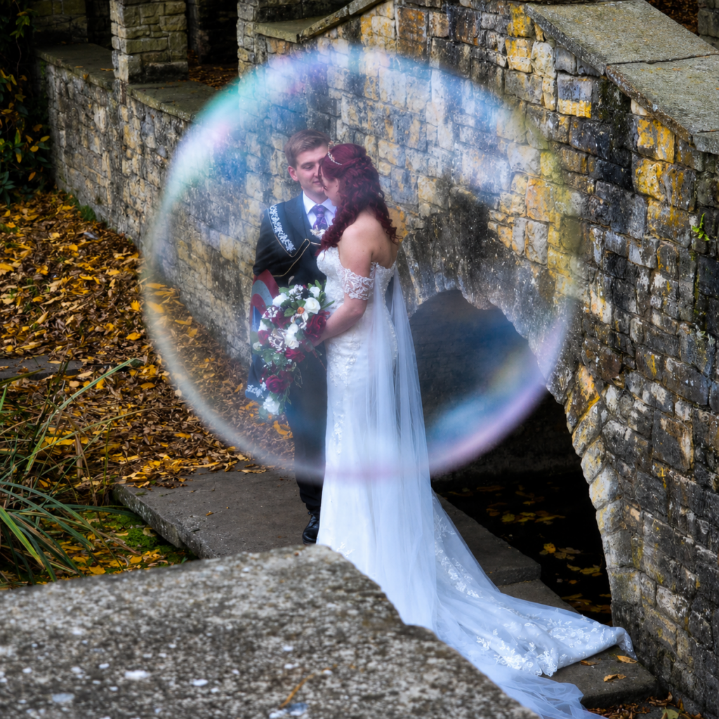 WED2B romance bridal portrait showcasing couture wedding dress alterations and fitted lace silhouette Carshalton couple