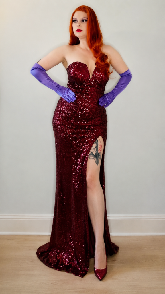 Jessica rabbit costume alterations after her WeD2b bridal transformation