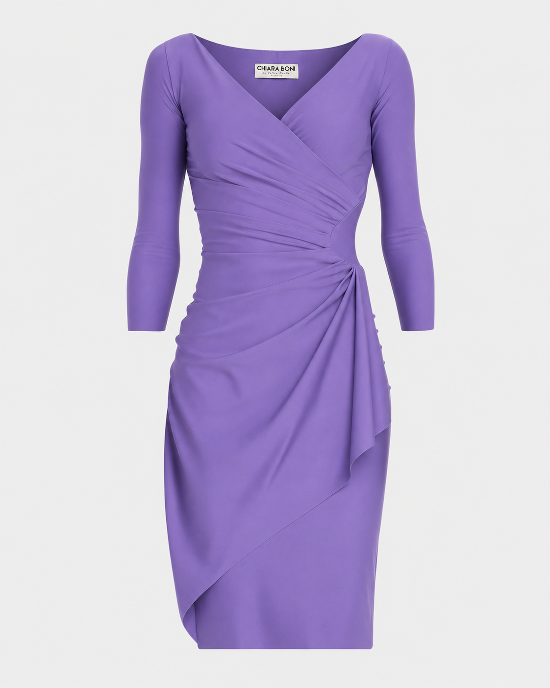 Original Chiara Boni wrap dress design chosen by the client in a lavender colourway