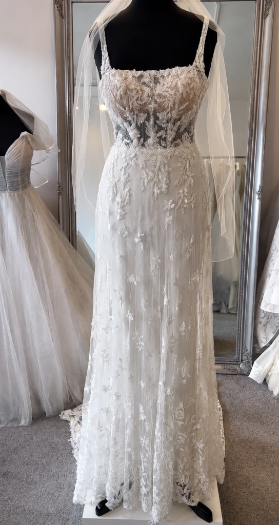 Martina Liana sample bridal gown before extensive bridal alterations and contouring.