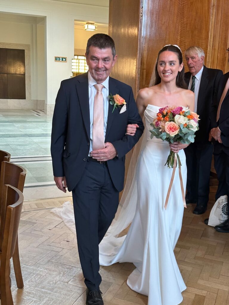Minimalist London bride after sample sale wedding dress alterations